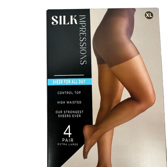 Silk Impressions Sheer Control Top Black Pantyhose XL High Waisted 4-Pair - Picture 2 of 11